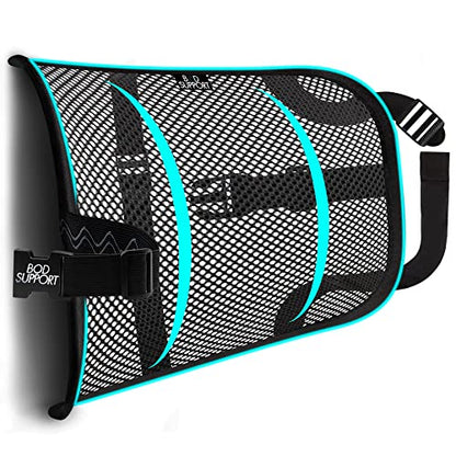  Lumbar Support - Breathable Mesh Office & Car Chair Back Support With Double Adjustable Straps For All-Day Comfort