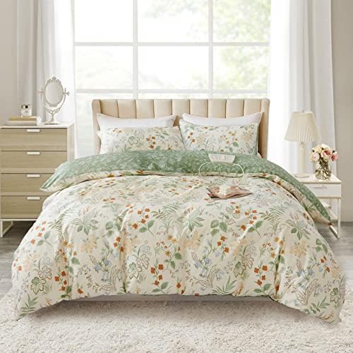  NEWLAKE Cotton Duvet Cover Queen Size - Soft Breathable Duvet Cover Set 3 Pieces With Zipper Closure, 1 Duvet Cover 90x90 Inches And 2 Pillow Shams, Navy Classic Floral Pattern