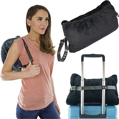  XOQute Premium Coral Fleece Travel Pillow Blanket 2 In 1 | Compact Travel Blanket And Pillow Set | Travel Pillow And Blanket Set | Airplane Blanket | Portable Blanket Pillow | Compact Blanket (Black)