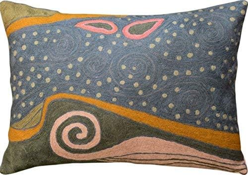  Kashmir Designs Lumbar Cushion Cover Hand Embroidered Wool 13x21 (Lumbar Poppy Pillow Cover Turquoise)