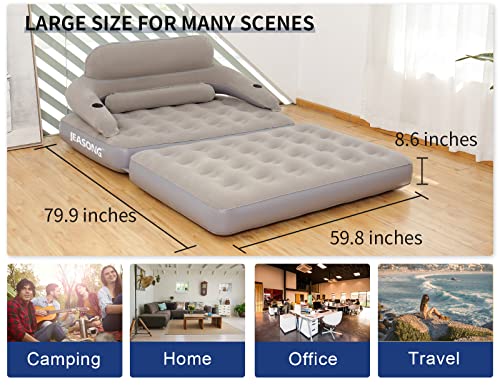  Inflatable Chair Air Couch With Air Pump, Camping Air Mattress Blow Up Inflatable Sofa Bed With Backrest, Multi-Mode Use, Easy To Storage