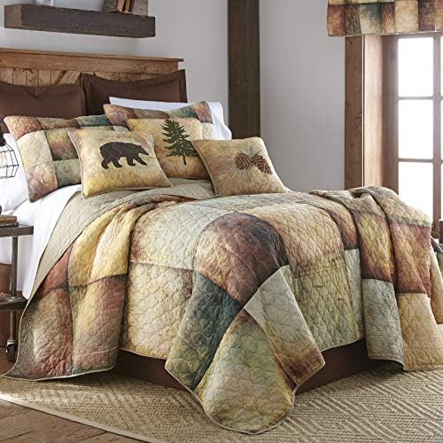  Donna Sharp King Quilt - Wood Patch Cotton Lodge Quilt With Colorful Pattern - Machine Washable