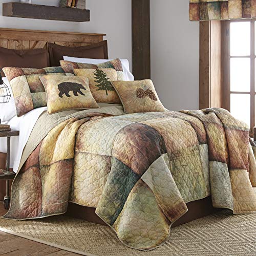  Donna Sharp King Quilt - Wood Patch Cotton Lodge Quilt With Colorful Pattern - Machine Washable