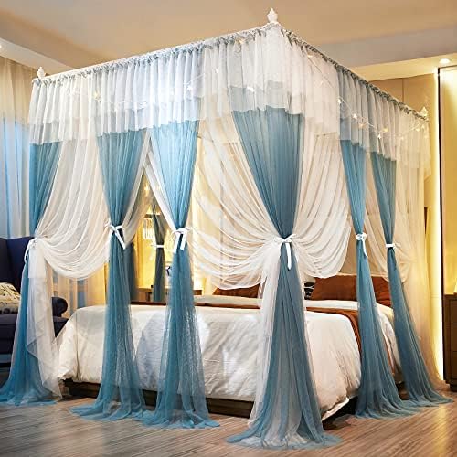  4 Corners Post Canopy Bed Curtain For Girls & Adults - Royal Luxurious Cozy Drapes - Cute Princess Bedroom Decoration Accessories (White, 59" W X 78" L, Full/Queen)