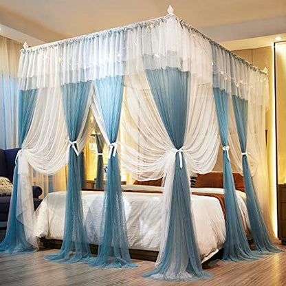  4 Corners Post Canopy Bed Curtain For Girls & Adults - Royal Luxurious Cozy Drapes - Cute Princess Bedroom Decoration Accessories (White, 59" W X 78" L, Full/Queen)