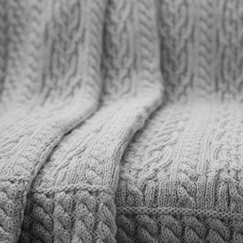  Knitted Bed Scarf Runner Made Of Soft Blend Ireland Aran Throw (Grey, King - 96"x 32")