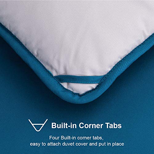  Eversible Down Alternative Quilted Comforter, Hypoallergenic & Lightweight For Spring, Duvet Insert With Corner Tabs, Full/Queen Size, Teal Blue/White