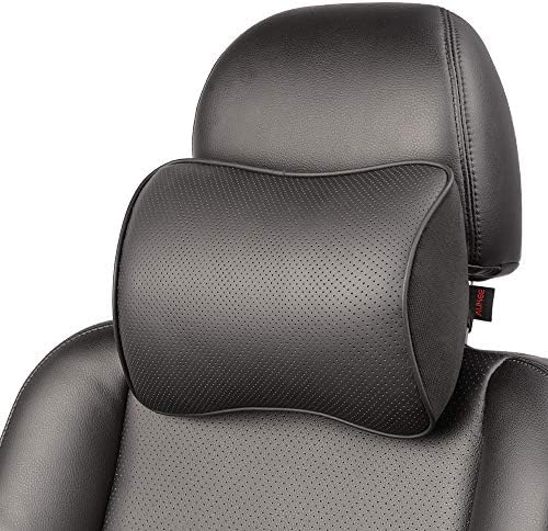  Aukee Car Headrest Pillow With Genuine Leather Cover Memory Foam Neck Cushion For Driving Home Office Black (Pack Of 2)
