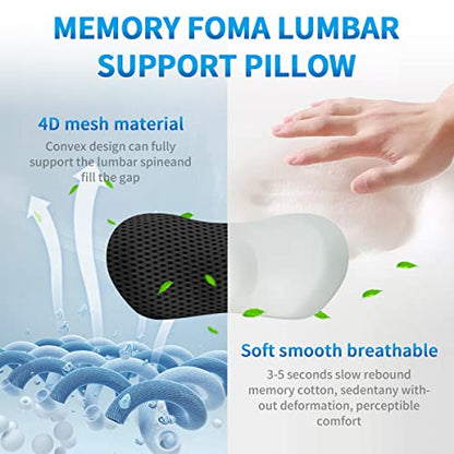  MIKIROY Lumbar Support Pillow For Office Chair And Car Seat, Memory Foam Lower Back Pillow, Neo Cushion For Low Back Pain Relief (Black, Mesh)