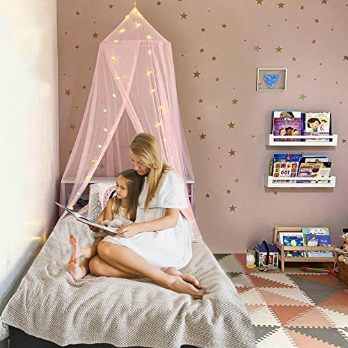  Bed Canopy With Lights - Bed Canopy For Girls, Girls Room Decor With Hanging Lights And E-Book, Pink Decor, Mosquito Net, Bed Tent, Play Tent, Bed Room Decoration Ideas, Princess Bed