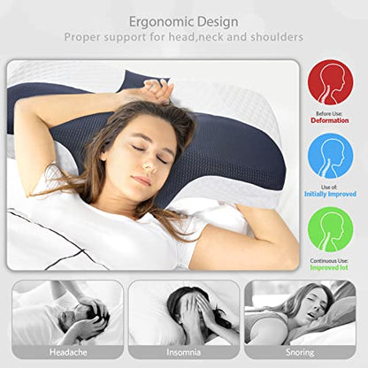  Fullengy Cervical Memory Foam Pillow, Contour Pillows For Neck, Shoulder, Back Pain Relief, Ergonomic Neck Contoured Support Pillow For Side, Back, Stomach Sleepers, Washable Pillowcase
