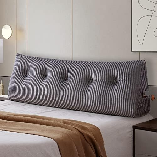  Arge Headboard Pillow Headboard Wedge Pillow Bed Rest Reading Pillow Bolster Triangular Pillow For Sitting In Bed-Backrest Positioning Support Long Pillow For Daybed (Queen:59x8x20 Inches,Grey)