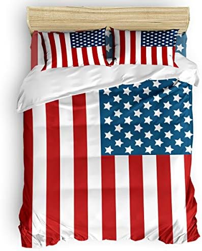  4 Pieces Bedding Sets, USA Flag Duvet Cover Set, Camouflage Themed,Include 1 Flat Sheet 1 Duvet Cover And 2 Pillow Cases, Full Size