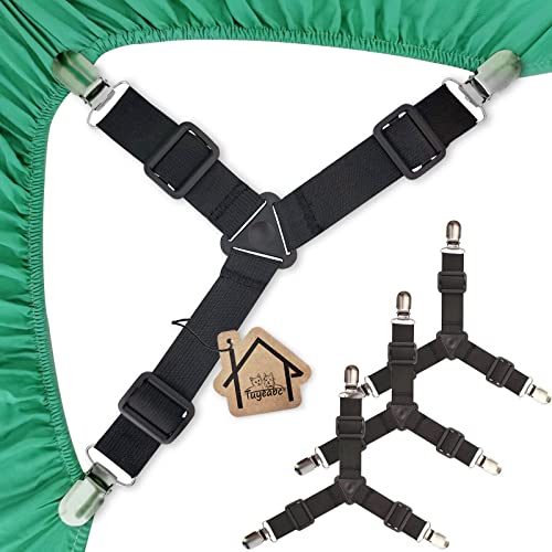  Tuyeabc Bed Sheet Holder Straps, Adjustable Elastic Bedsheet Fasteners, Mattress Corner Sheet Clips Stays Keepers, Fitted Sheet Straps, Upgraded Non-Slip Stability Triangle Buckle, Easy To Install