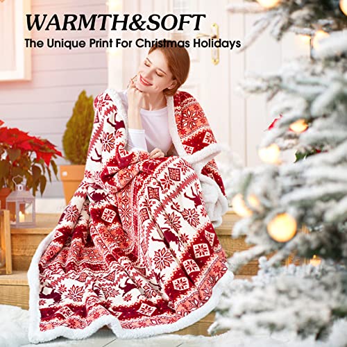  Sherpa Christmas Throw Blanket For Adults, Fleece Flannel Holiday Blankets And Throws, Cozy Warm Fuzzy Fluffy Soft Throw Blankets For Couch Bed, Gifts For Women Men & Kids(51" X 63", Red)