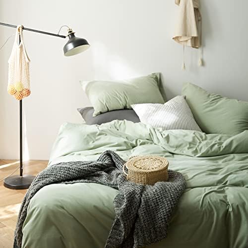  OTOB Green Jersey Duvet Cover Twin Comforter Cover Solid Aesthetic Bedding Set With 2 Pillowcases, 3pcs Jersey Knit Cotton Duvet Cover Set(Green,Twin)
