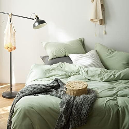  OTOB Green Jersey Duvet Cover Twin Comforter Cover Solid Aesthetic Bedding Set With 2 Pillowcases, 3pcs Jersey Knit Cotton Duvet Cover Set(Green,Twin)