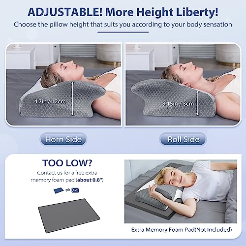  HOMCA Cervical Pillow - Ergonomic Memory Foam Pillow For Neck And Shoulder Pain Relief With Cooling Ice Silk Pillowcase, Orthopedic Neck Bed Pillow For Side, Back And Stomach Sleepers