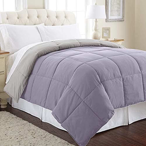  Down Alternative Microfiber Quilted Reversible Comforter & Duvet Insert - Soft, Comfortable Alternative To Goose Down - Bedding For All Seasons Amethyst/Silver Full/Queen