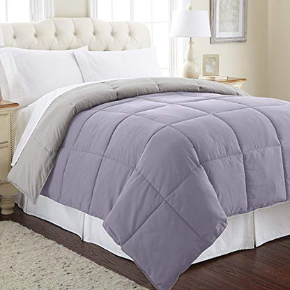  Down Alternative Microfiber Quilted Reversible Comforter & Duvet Insert - Soft, Comfortable Alternative To Goose Down - Bedding For All Seasons Amethyst/Silver Full/Queen
