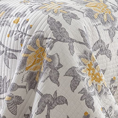  Levtex Home Reverie Full/Queen Cotton Quilt Set, Grey, White, Yellow, Floral