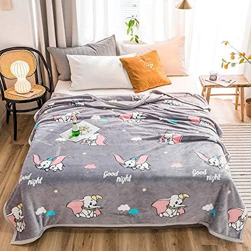  Dumbo The Flying Elephant Grey Nordic Coral Fleece Blanket Throws Bedspread Sheet Super Soft Microfiber Polyester Material Print (Queen90x98inch)