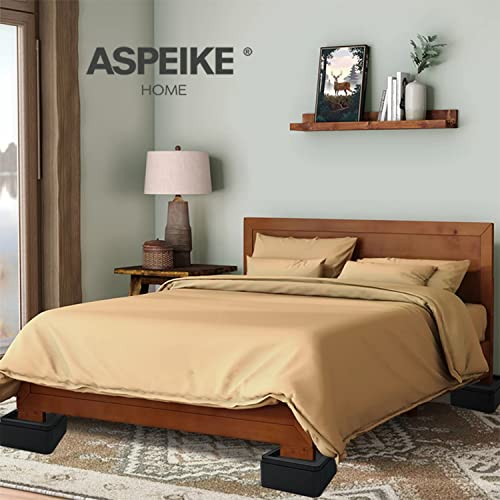  Aspeike 3 Inch Bed Riser 4 Pack Stackable Square Furniture Risers Heavy Duty Bed Raising Blocks Fits 5.5 Inch Wide Bed, Sofa, Chairs Or Couches Post - Bed Lifts Supports Up To 4,400 Lbs