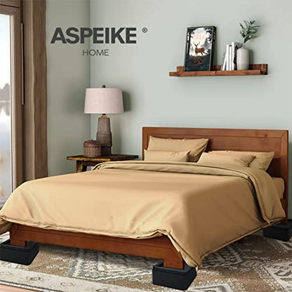  Aspeike 3 Inch Bed Riser 4 Pack Stackable Square Furniture Risers Heavy Duty Bed Raising Blocks Fits 5.5 Inch Wide Bed, Sofa, Chairs Or Couches Post - Bed Lifts Supports Up To 4,400 Lbs