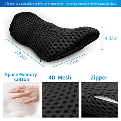  MIKIROY Lumbar Support Pillow For Office Chair And Car Seat, Memory Foam Lower Back Pillow, Neo Cushion For Low Back Pain Relief (Black, Mesh)