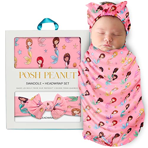  Posh Peanut Baby Swaddle Blanket, Premium Soft Päpook Bamboo Swaddles Wrap & Headband Set, Anti Stink Lightweight Breathable Infant Receiving Swaddling Blankets, Large Boy & Girl Newborn Shower Gift
