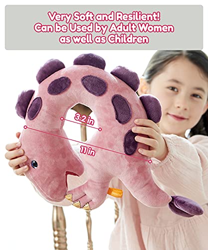  DINORY Helloprom Kids Neck Pillow For Traveling (Dinosaur Ankylosaurus) - Airplane & Road Trip Essentials For Children - Neck, Chin Support - 100% Polyester Filling