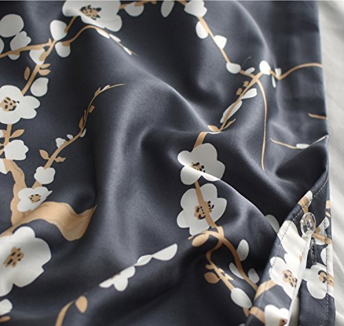  Japanese Oriental Style Cherry Red Blossom Floral Branches Print Duvet Quilt Cover 300tc Cotton Bedding 3 Piece Set (Queen, Charcoal)