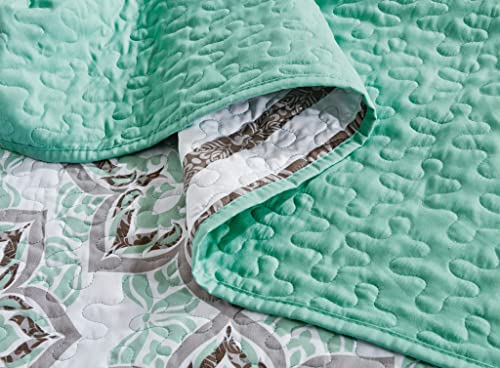  Chezmoi Collection Bodhi 3-Piece Floral Medallion Printed Bedspread Set - Colorful Boho Microfiber Quilt Set, Queen (100" X 95")