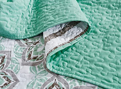  Chezmoi Collection Bodhi 3-Piece Floral Medallion Printed Bedspread Set - Colorful Boho Microfiber Quilt Set, Queen (100" X 95")