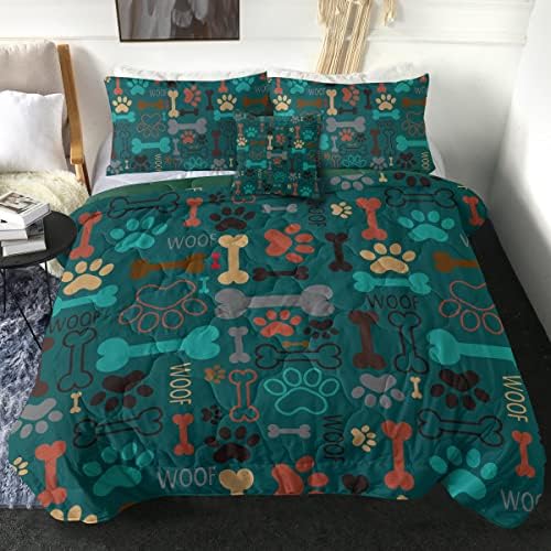  Sleepwish Brown Dog Paw Bone Comforter Set Kids Dog Paw Prints Bedding Set For Kids Children Bedspreads 4Pcs King Size Dog Lovers Gifts For Women Kids Men