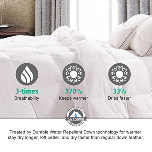  APSMILE Luxurious King Goose Feathers Down Comforter, Ultra-Soft Pima Cotton Goose Down Duvet, 39oz Hotel Collection Down Comforter Medium Warmth All Season Fluffy Duvet Insert (106x90, White)