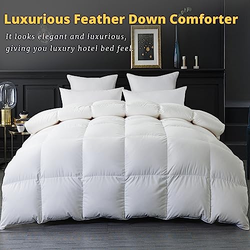  ELNIDO QUEEN Feather Down Comforter King Size - White Down Duvet Insert - Luxurious Fluffy Hotel Style Bedding Comforter - 100% Cotton Cover All Season Medium Warmth - King Size (106x90 Inch)