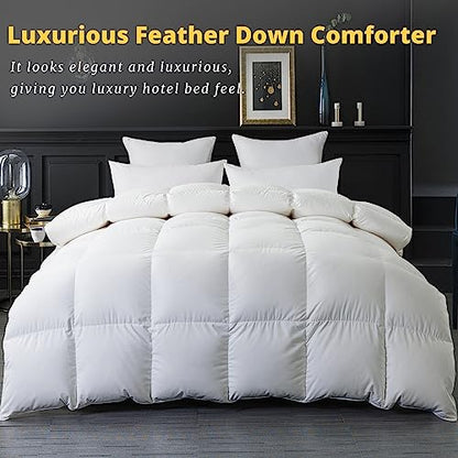 ELNIDO QUEEN Feather Down Comforter King Size - White Down Duvet Insert - Luxurious Fluffy Hotel Style Bedding Comforter - 100% Cotton Cover All Season Medium Warmth - King Size (106x90 Inch)