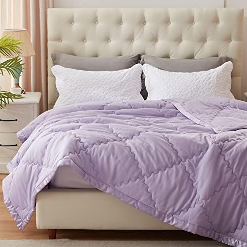  SunStyle Home Down Alternative Blanket With Satin Trim, Bedding Quilt Lightweight Comforter Soft Thin Quilted Blanket For All Seasons (Queen, White)