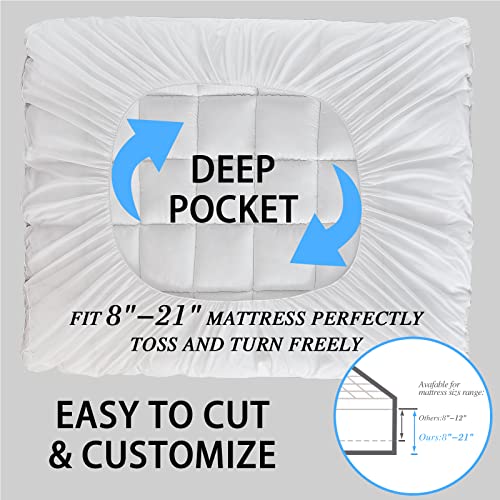  Ymula Mattress Topper Queen, Extra Thick Mattress Pad Pillow Top For Deep Sleep, Soft Mattress Protector Cover With 8"-21" Deep Pocket Overfilled 3D Snow Down Alternative Filling (White)