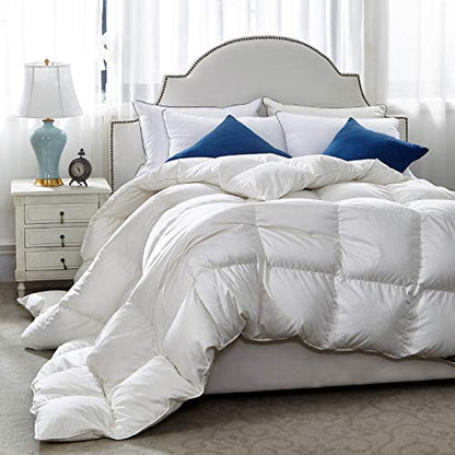  Premium Goose Feathers Down Comforter King Size All Season Medium Warmth Solid White 100% Cotton Cover Down Proof Duvet Insert With Corner Tabs, 60 Oz