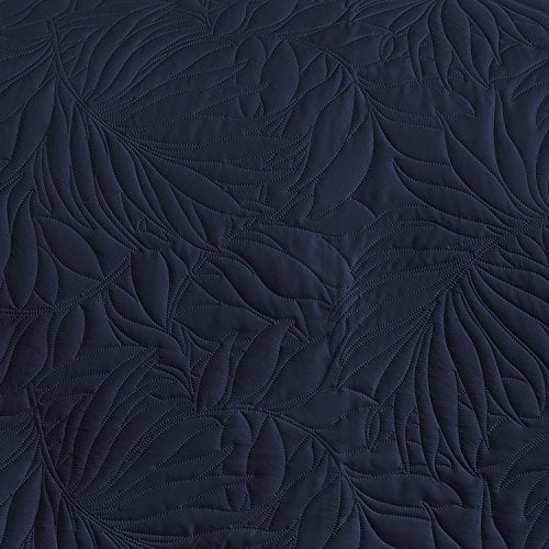  Comfy Bedding Extra Lightweight And Oversized Thermal Pressing Leafage 3-Piece Coverlet Set (Full/Queen, Navy Blue)