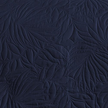  Comfy Bedding Extra Lightweight And Oversized Thermal Pressing Leafage 3-Piece Coverlet Set (Full/Queen, Navy Blue)