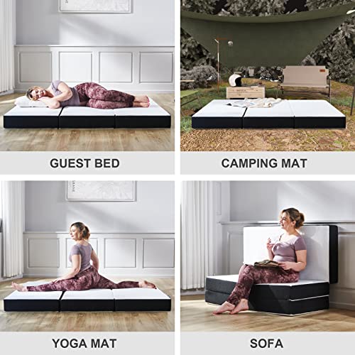  Folding Mattress, 3 Inch Tri-fold Memory Foam Mattress Topper With Washable Cover, Foldable Mattress Topper For Camping, Guest - Queen Size, 78" X 58" X 3"