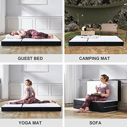  Folding Mattress, 3 Inch Tri-fold Memory Foam Mattress Topper With Washable Cover, Foldable Mattress Topper For Camping, Guest - Queen Size, 78" X 58" X 3"