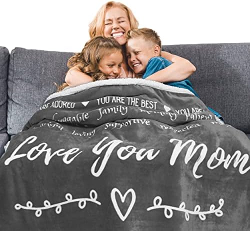  Mothers Day Gifts For Mom Blanket From Daughter Or Son, Thoughtful, Unique Mom Blanket Filled With Sentimental Meaningful Words To Say Love You Mom 60x50 Inches (Grey, Sherpa)