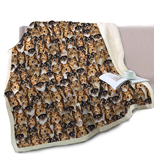  BlessLiving Shetland Sheepdog Blanket Fuzzy Dog Blanket For Kids Adults Puppy Lovey Fleece Blanket Shetland Sheepdog Pattern Sherpa Throw Blanket Shetland Sheepdog Gifts For Women (50 X 60 Inches)