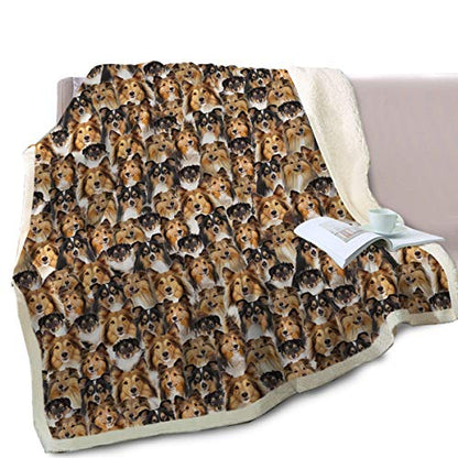  BlessLiving Shetland Sheepdog Blanket Fuzzy Dog Blanket For Kids Adults Puppy Lovey Fleece Blanket Shetland Sheepdog Pattern Sherpa Throw Blanket Shetland Sheepdog Gifts For Women (50 X 60 Inches)