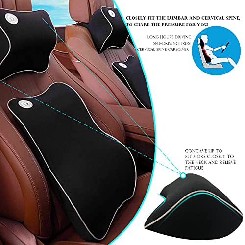  Ecloud Shop Lumbar Support Cushion For Car And Headrest Neck Pillow Kit - Ergonomically Design Universal Fit Major Car Seat - Black