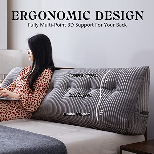  Arge Headboard Pillow Headboard Wedge Pillow Bed Rest Reading Pillow Bolster Triangular Pillow For Sitting In Bed-Backrest Positioning Support Long Pillow For Daybed (Queen:59x8x20 Inches,Grey)